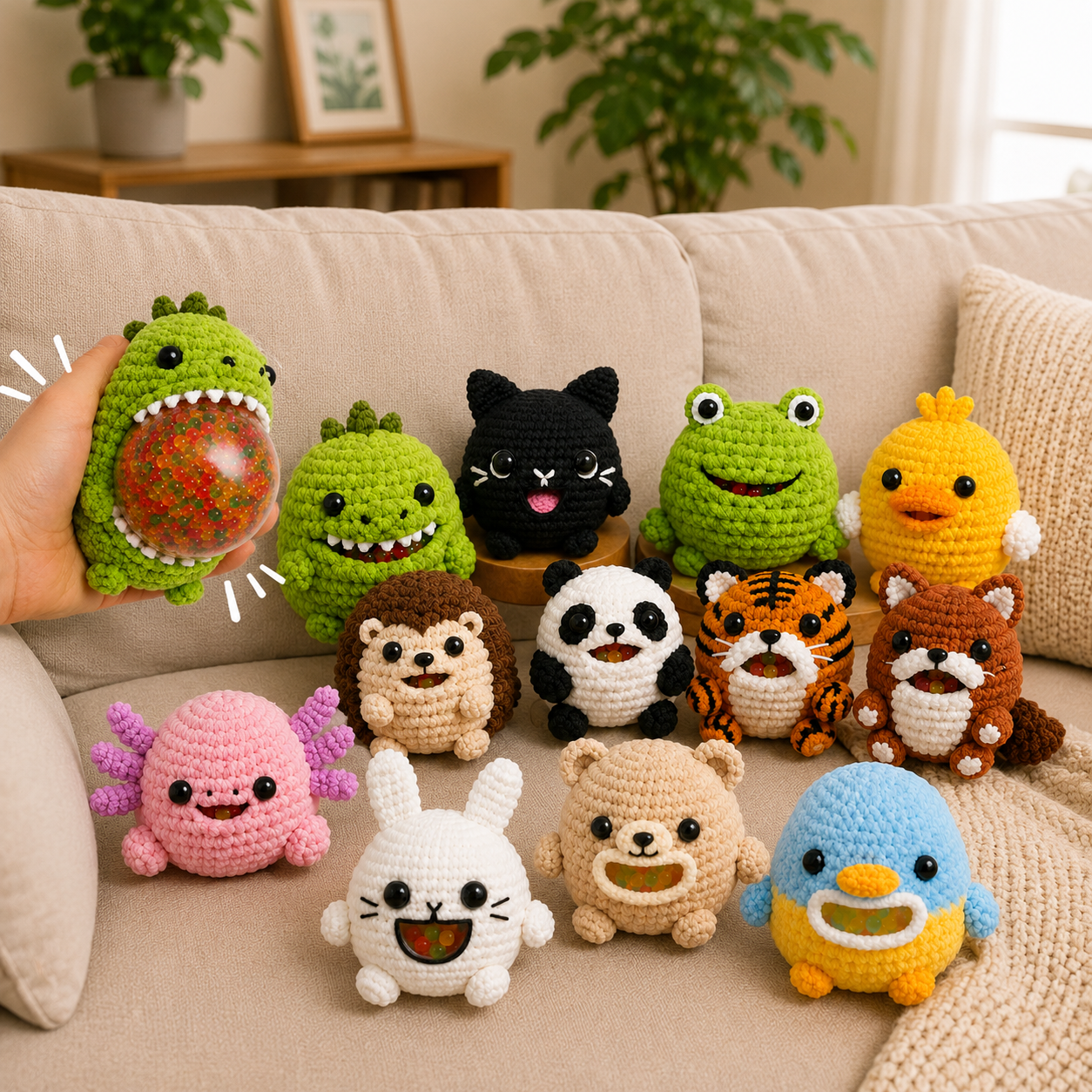 WoolyArtis™ | Crochet Animal Stress Ball Bundle | Crochet Hacky Sack Collection | Kawaii Amigurumi Fidget Toys | Handmade Sensory Stress Relief Gift Set