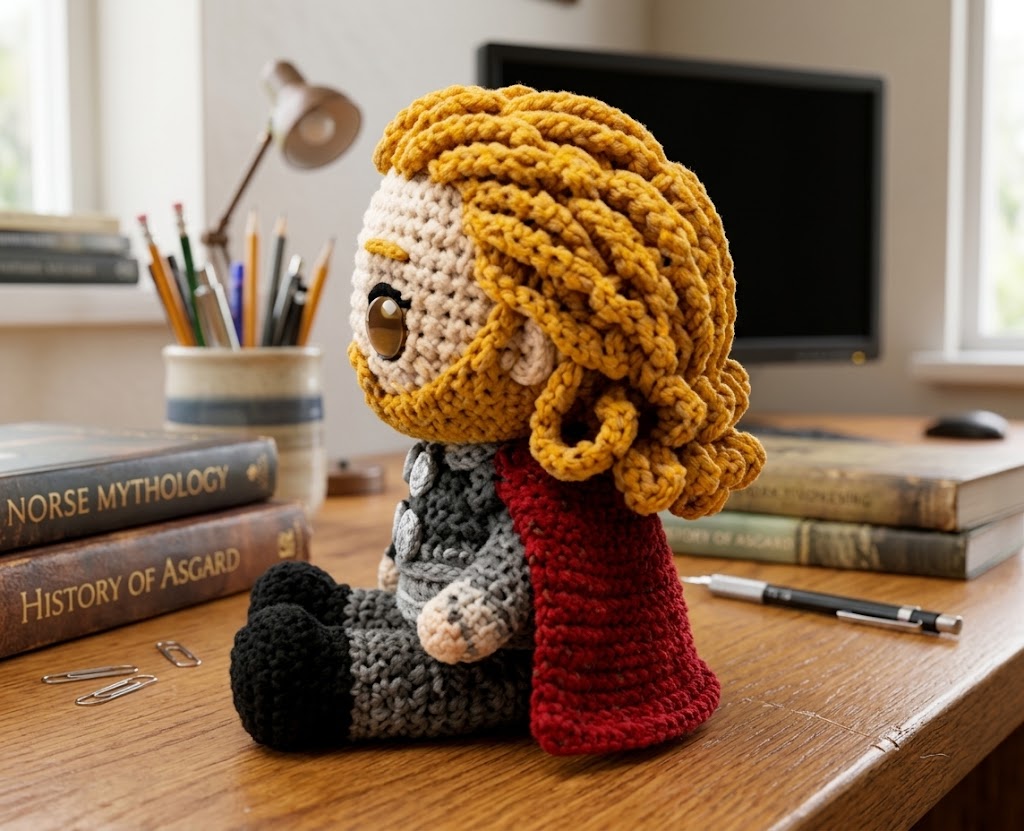 WoolyArtis™ | Thor Inspired Crochet Doll – Emotional Support Thor Plush – Handmade Crochet Hero Gift – Funny Desk Buddy – Amigurumi Collectible Decor