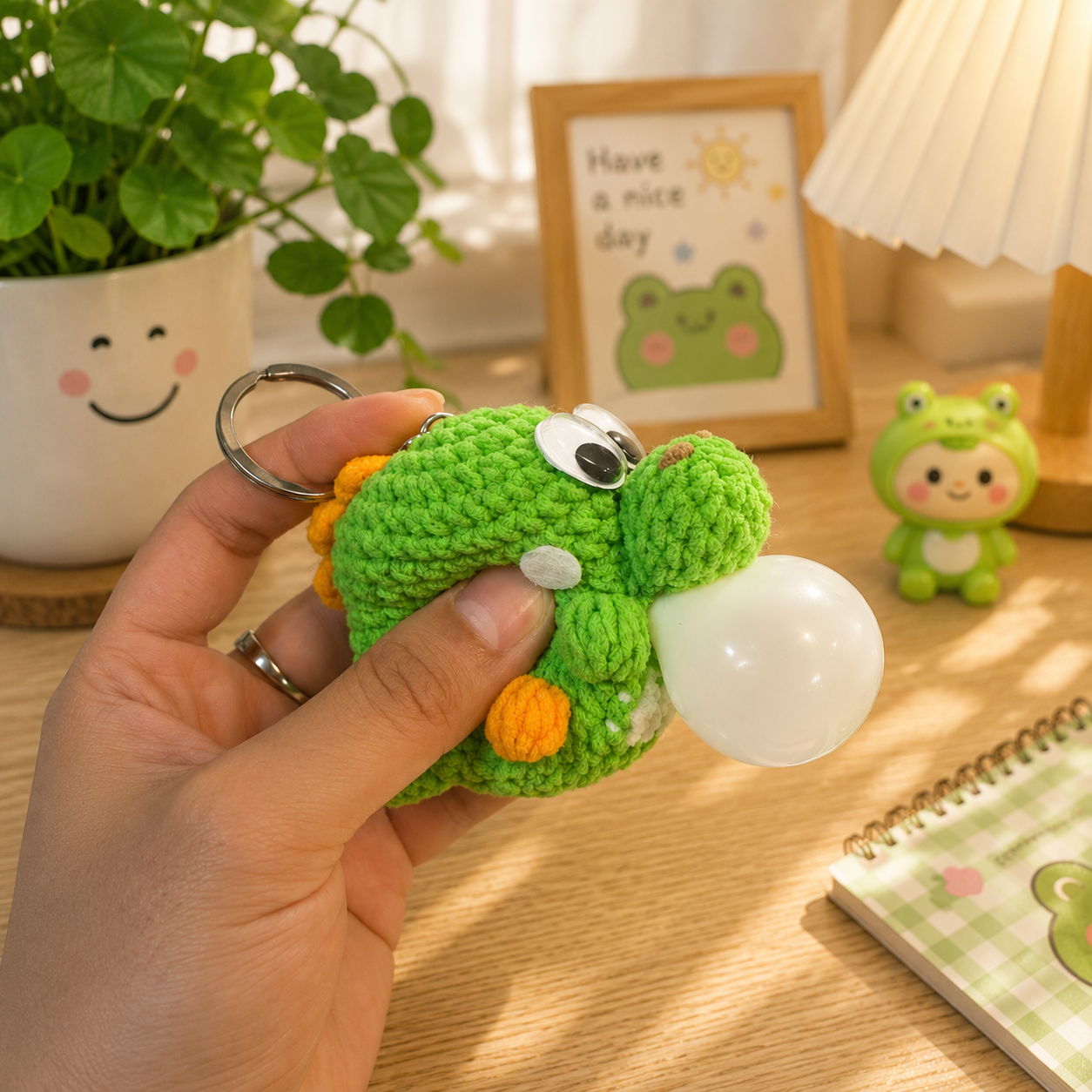 WoolyArtis™ | Cute Yoshi Crochet Keychain, Super Mario Inspired Squeeze Toy, Gamer Fidget Charm, Green Dinosaur Stress Relief Gift, Kawaii Bag Accessory