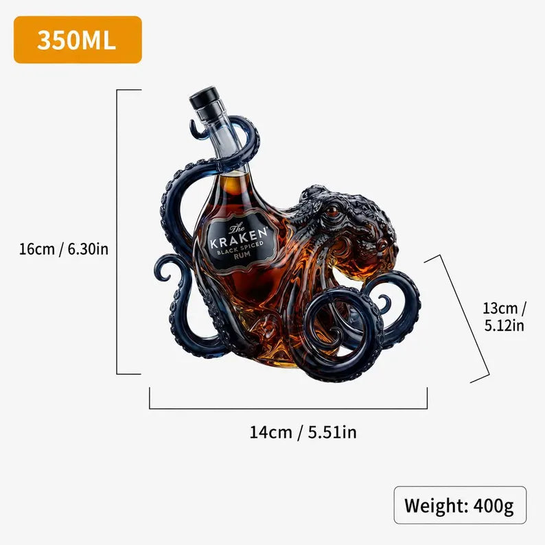 WoolyArtis™ | Octopus Glass Decanter, Amber Nautical Whiskey Bottle, Gothic Bar Cart Decor