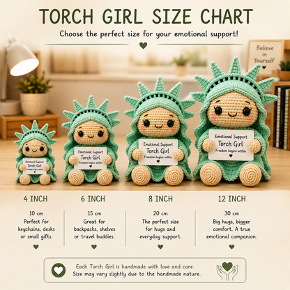 WoolyArtis™ | Emotional Support Torch Girl Crochet Doll | Handmade Statue of Liberty Plush | Cute Desk Companion Gift