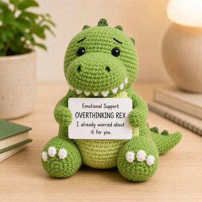 WoolyArtis™ | Emotional Support Overthinking Rex Crochet Doll – Handmade T-Rex Amigurumi Plush for Stress Relief