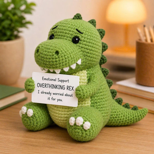 WoolyArtis™ | Emotional Support Overthinking Rex Crochet Doll – Handmade T-Rex Amigurumi Plush for Stress Relief