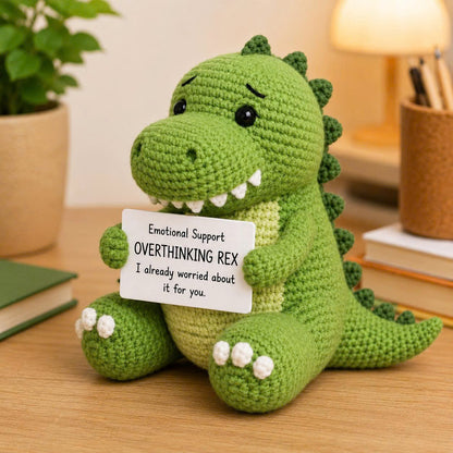 WoolyArtis™ | Emotional Support Overthinking Rex Crochet Doll – Handmade T-Rex Amigurumi Plush for Stress Relief