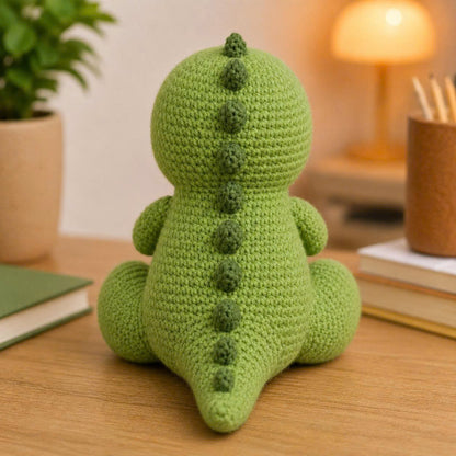 WoolyArtis™ | Emotional Support Overthinking Rex Crochet Doll – Handmade T-Rex Amigurumi Plush for Stress Relief