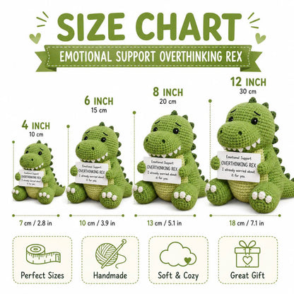 WoolyArtis™ | Emotional Support Overthinking Rex Crochet Doll – Handmade T-Rex Amigurumi Plush for Stress Relief