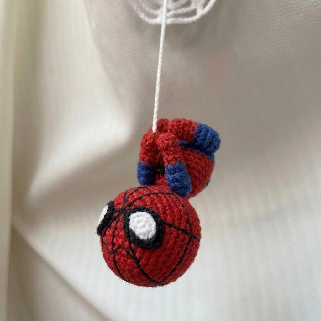 Handmade Crochet Spider Man Hanging Ornament – Car Mirror & Bag Charm