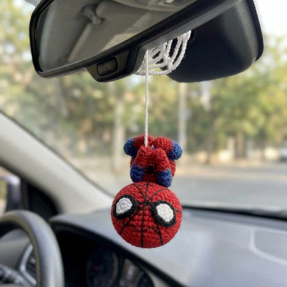 Handmade Crochet Spider Man Hanging Ornament – Car Mirror & Bag Charm