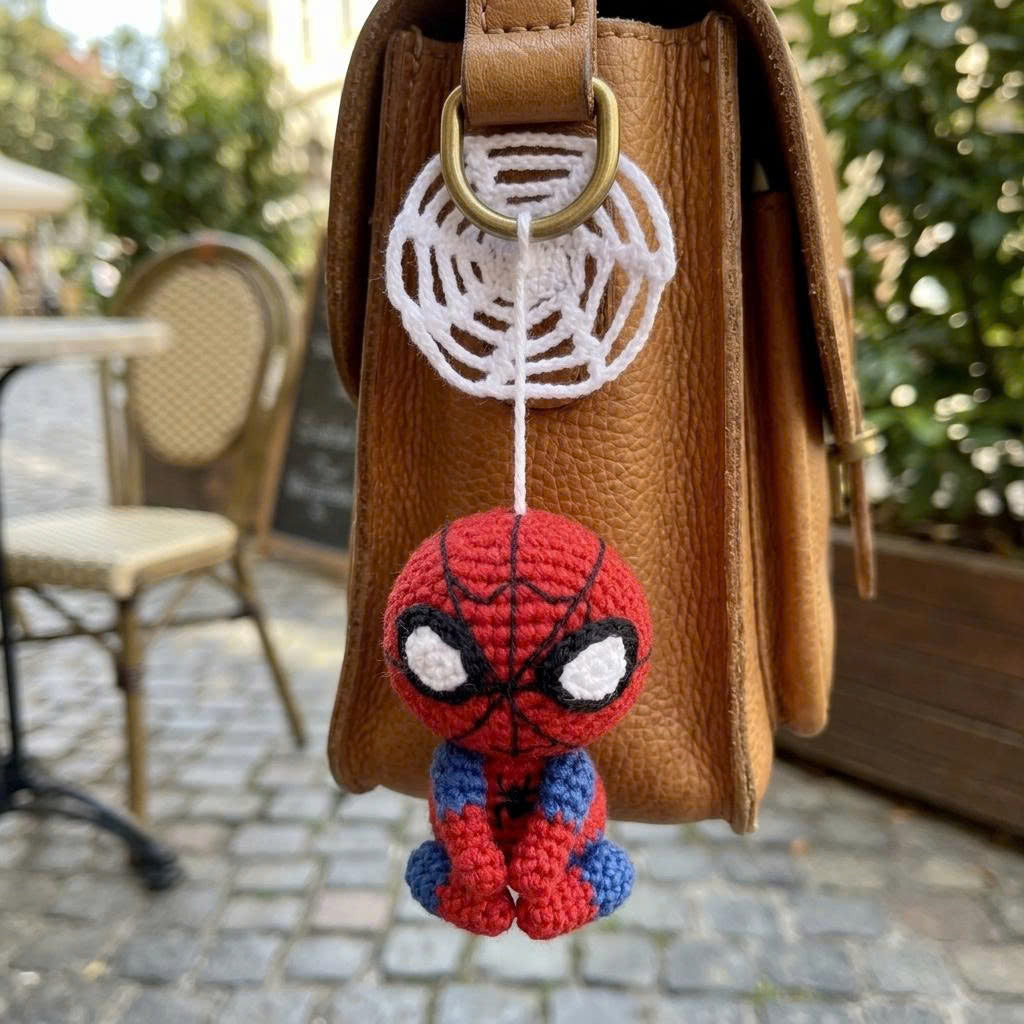 Handmade Crochet Spider Man Hanging Ornament – Car Mirror & Bag Charm