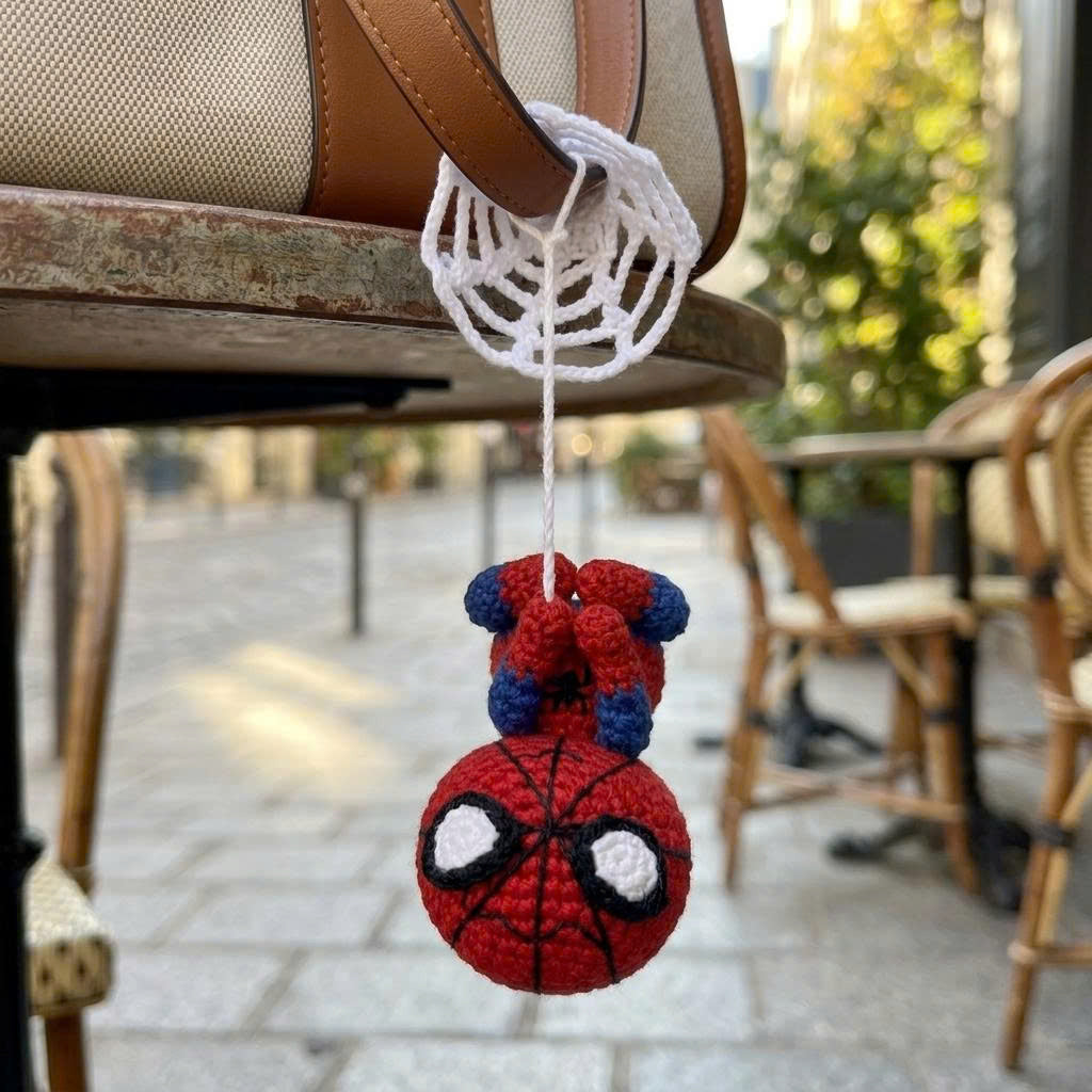 Handmade Crochet Spider Man Hanging Ornament – Car Mirror & Bag Charm