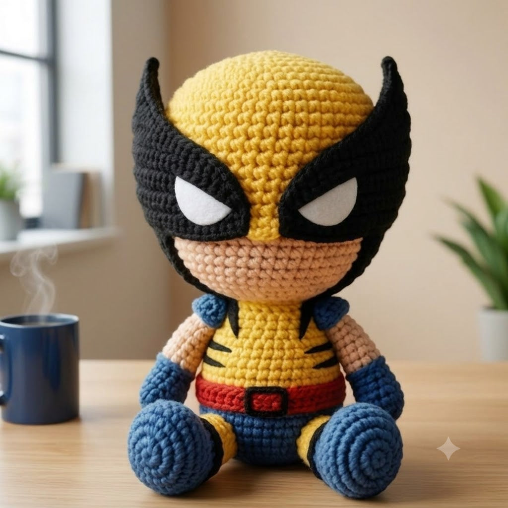 WoolyArtis™ | Emotional Support Wolverine Crochet Doll | Handmade Wolverine Plush | Funny Marvel Inspired Gift for Superhero Fans