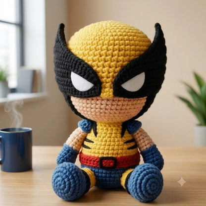 WoolyArtis™ | Emotional Support Wolverine Crochet Doll | Handmade Wolverine Plush | Funny Marvel Inspired Gift for Superhero Fans
