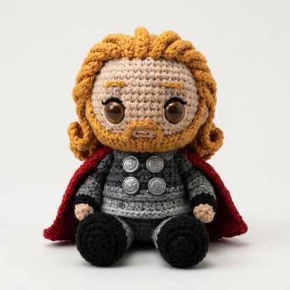 WoolyArtis™ | Thor Inspired Crochet Doll – Emotional Support Thor Plush – Handmade Crochet Hero Gift – Funny Desk Buddy – Amigurumi Collectible Decor