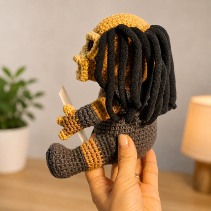 WoolyArtis™ | Emotional Support Predator Crochet Plush – Handmade Sci-Fi Monster Doll with Personalized Quote