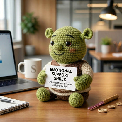 Chubby Shrek Crochet Plushie - Funny Emotional Support Desk Decor & Coworker Gift with Personalized Quote