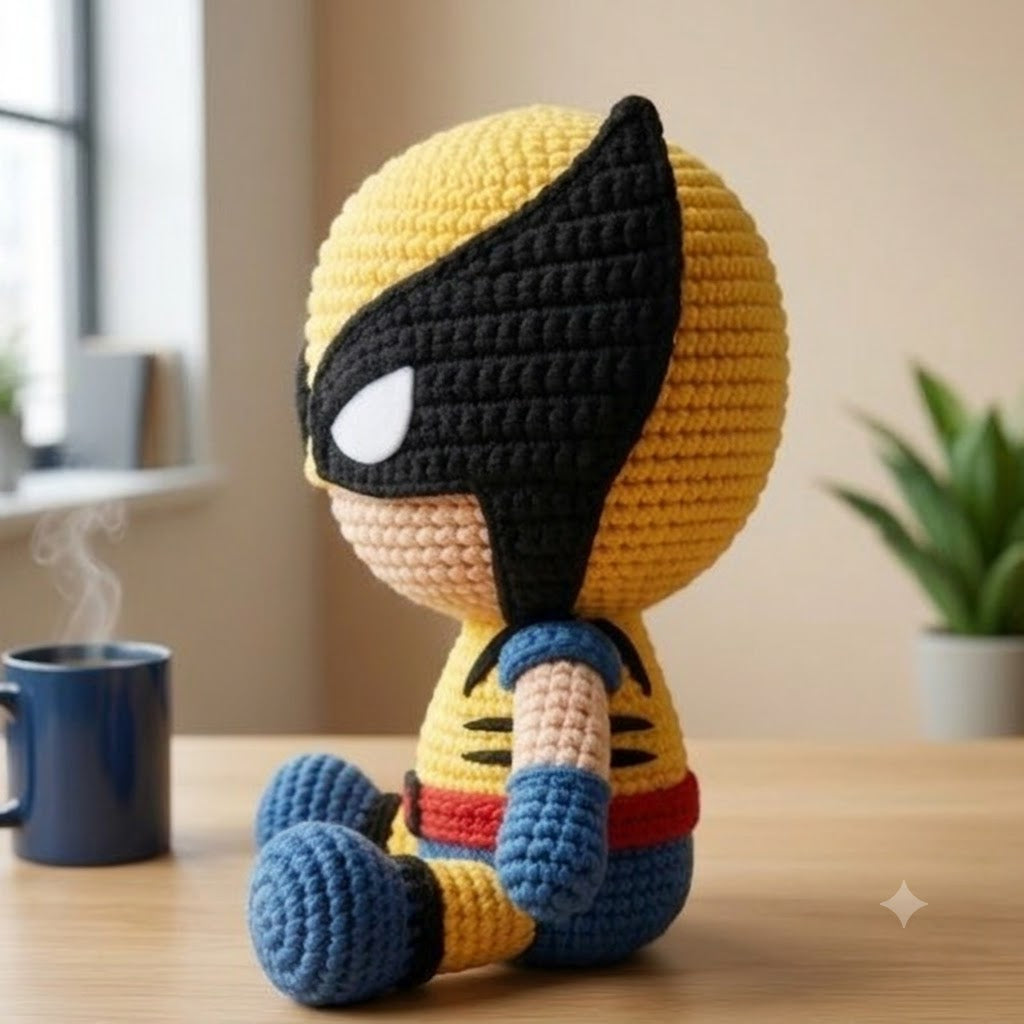 WoolyArtis™ | Emotional Support Wolverine Crochet Doll | Handmade Wolverine Plush | Funny Marvel Inspired Gift for Superhero Fans