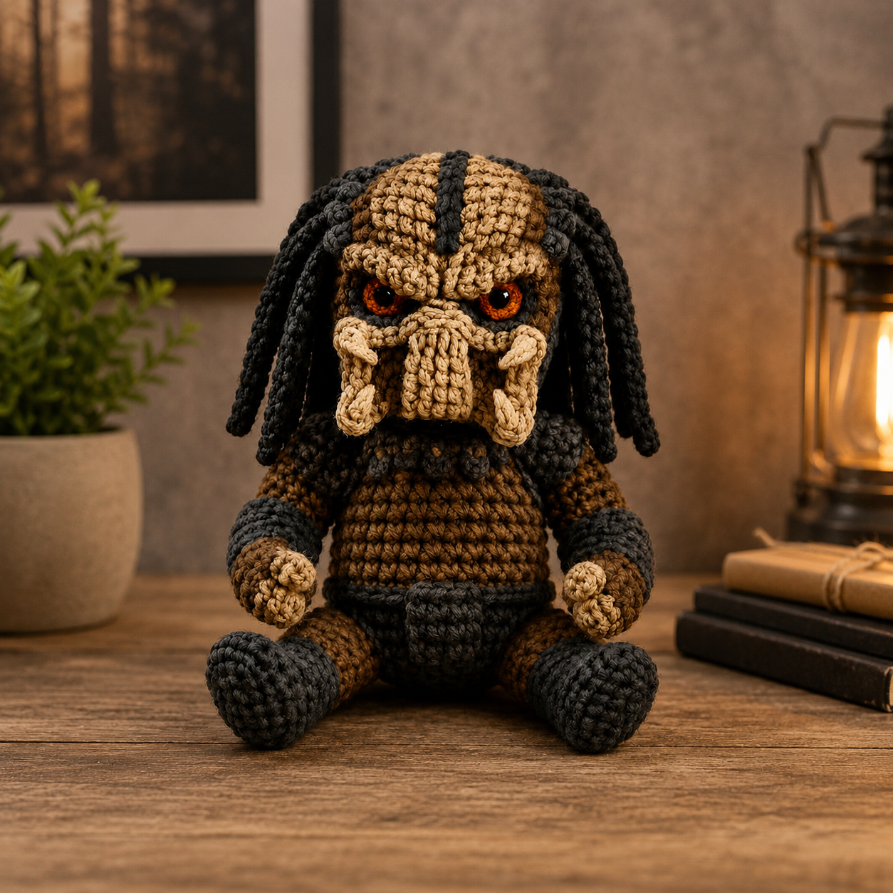 WoolyArtis™ | Emotional Support Predator Crochet Plush – Handmade Sci-Fi Monster Doll with Personalized Quote