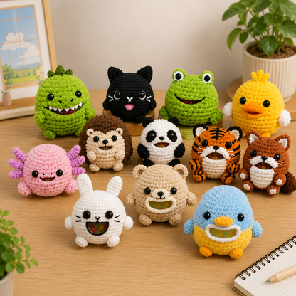 WoolyArtis™ | Crochet Animal Stress Ball Bundle | Crochet Hacky Sack Collection | Kawaii Amigurumi Fidget Toys | Handmade Sensory Stress Relief Gift Set