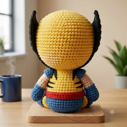 WoolyArtis™ | Emotional Support Wolverine Crochet Doll | Handmade Wolverine Plush | Funny Marvel Inspired Gift for Superhero Fans