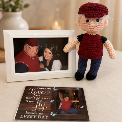 WoolyArtis™ | Personalized Memorial Crochet Doll, Custom Photo Portrait Doll,  Sympathy Gift Loss of Loved One, Handmade Bereavement Gift,  "Forever In My Heart" Keepsake Doll