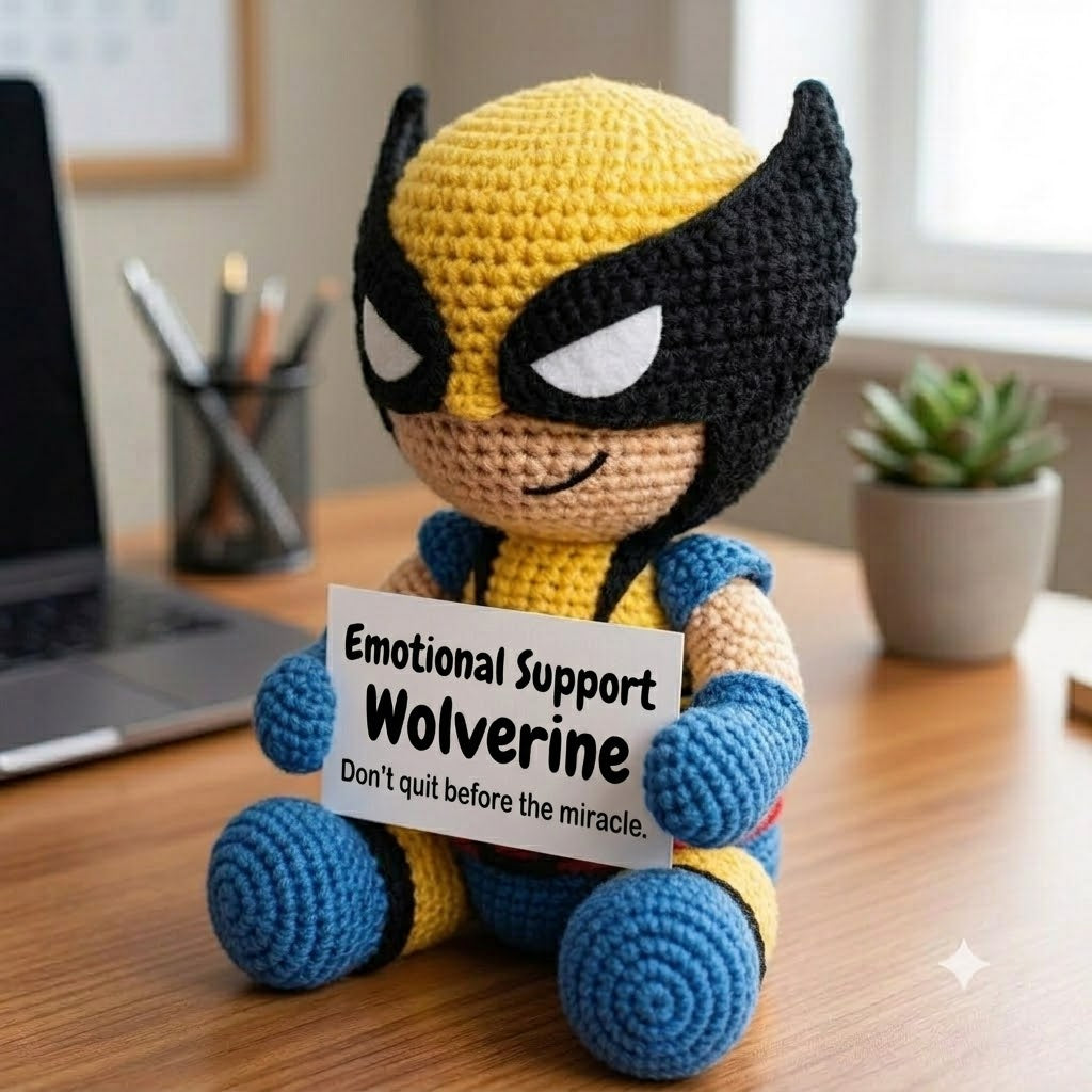 WoolyArtis™ | Emotional Support Wolverine Crochet Doll | Handmade Wolverine Plush | Funny Marvel Inspired Gift for Superhero Fans