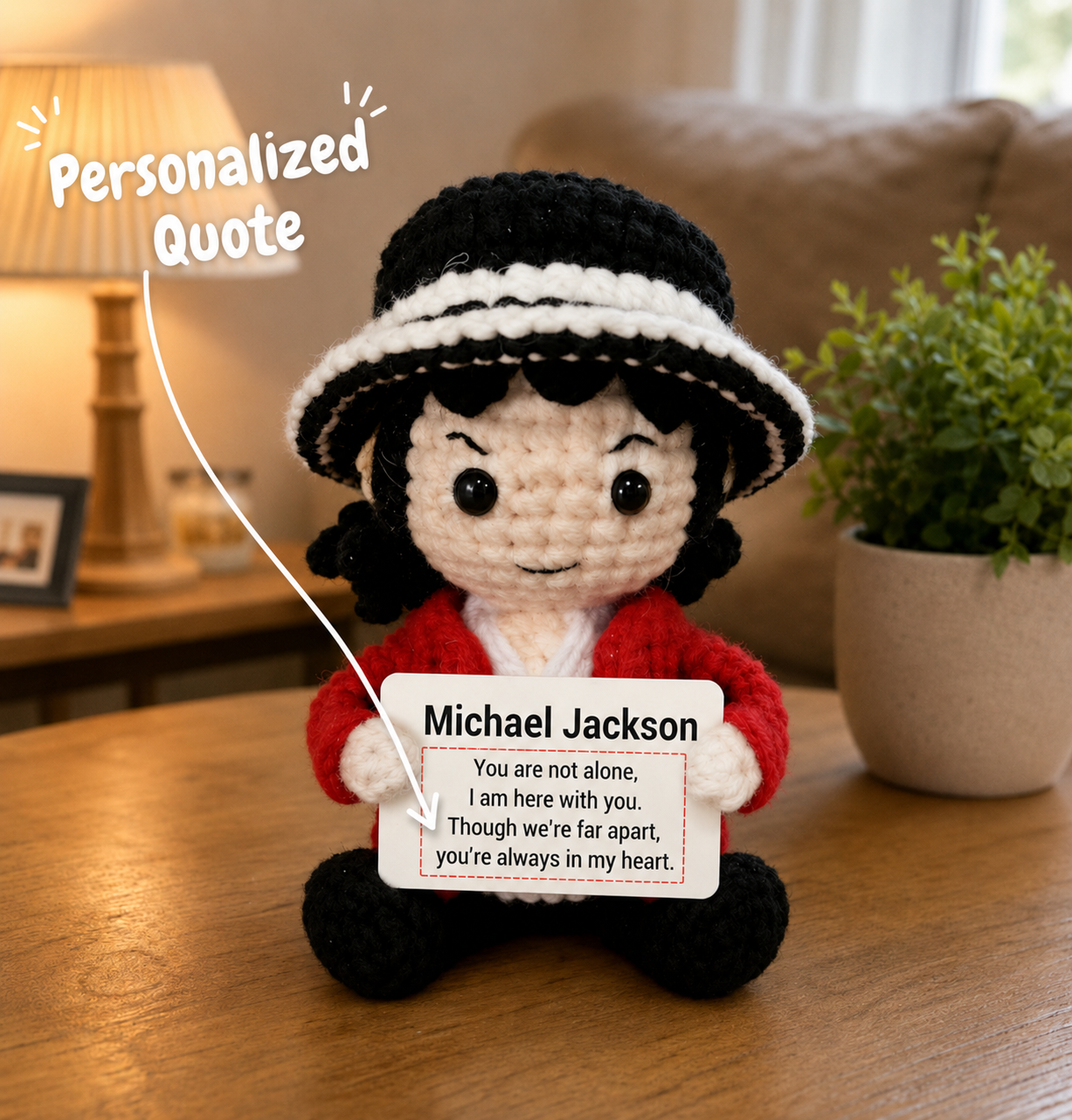 WoolyArtis Michael inspired crochet doll, handmade plush fan keepsake, cute desk companion with emotional support and stress relief features