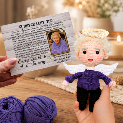 WoolyArtis™ | Personalized Memorial Crochet Doll, Custom Photo Portrait Doll,  Sympathy Gift Loss of Loved One, Handmade Bereavement Gift,  "Forever In My Heart" Keepsake Doll
