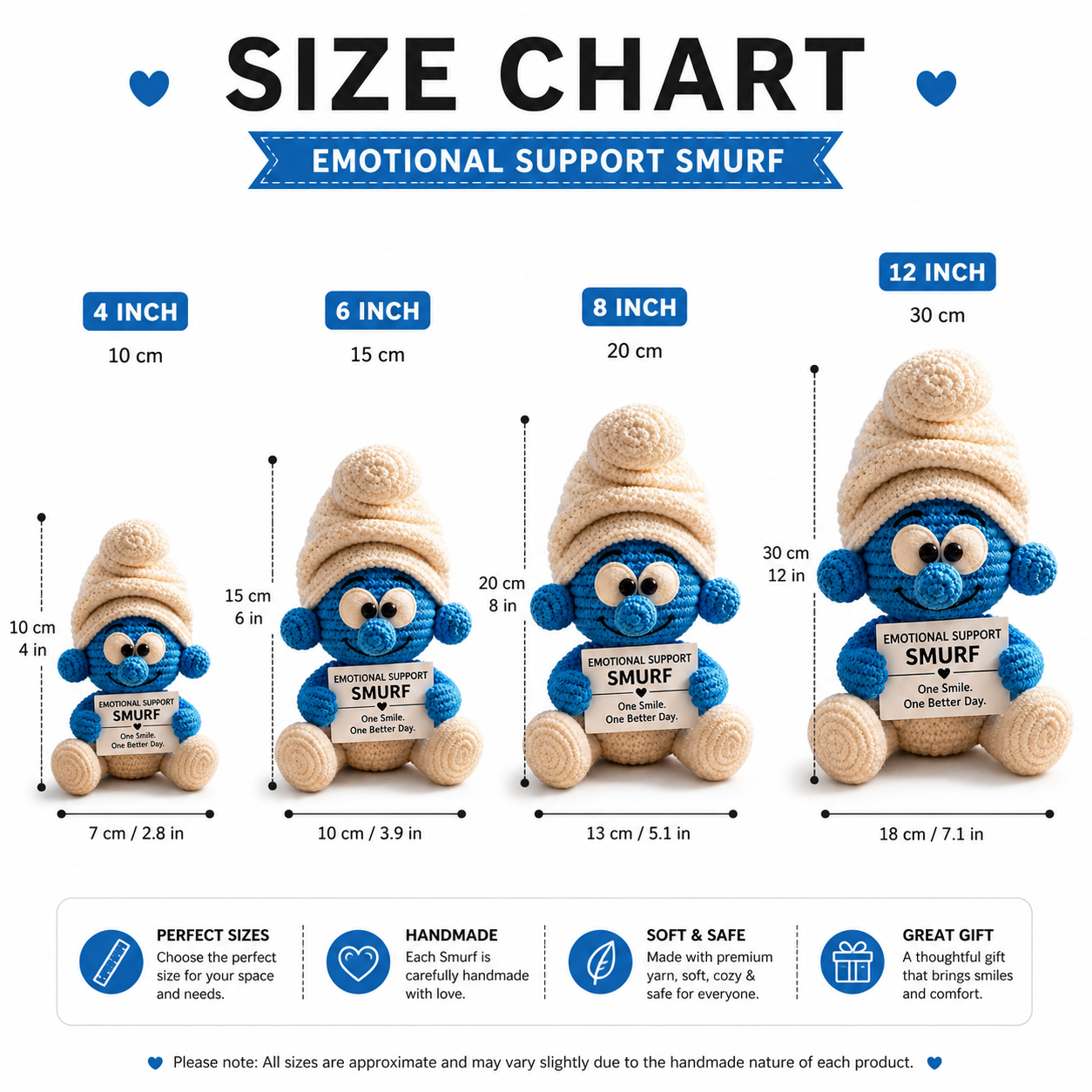 Emotional Support Smurf Inspired Crochet Doll – Handmade Amigurumi Plush with Personalized Quote, Cute Desk Decor & Gift for Cartoon Lovers