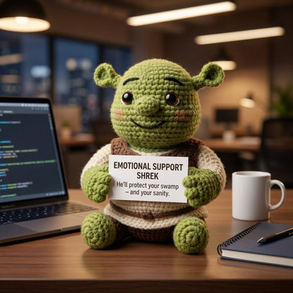 Chubby Shrek Crochet Plushie - Funny Emotional Support Desk Decor & Coworker Gift with Personalized Quote