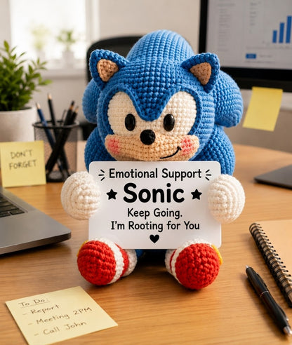 Blue Speedster Inspired Crochet Doll – Emotional Support Plush – Handmade Amigurumi Desk Buddy – Cute Gamer Gift – Crochet Collectible