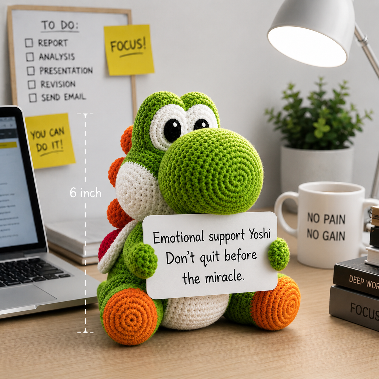 WoolyArtis™ | Crochet Green Dinosaur Plush | Handmade Emotional Support Dino | Cute Desk Buddy | Motivational Crochet Gift | Kawaii Amigurumi Stuffed Animal