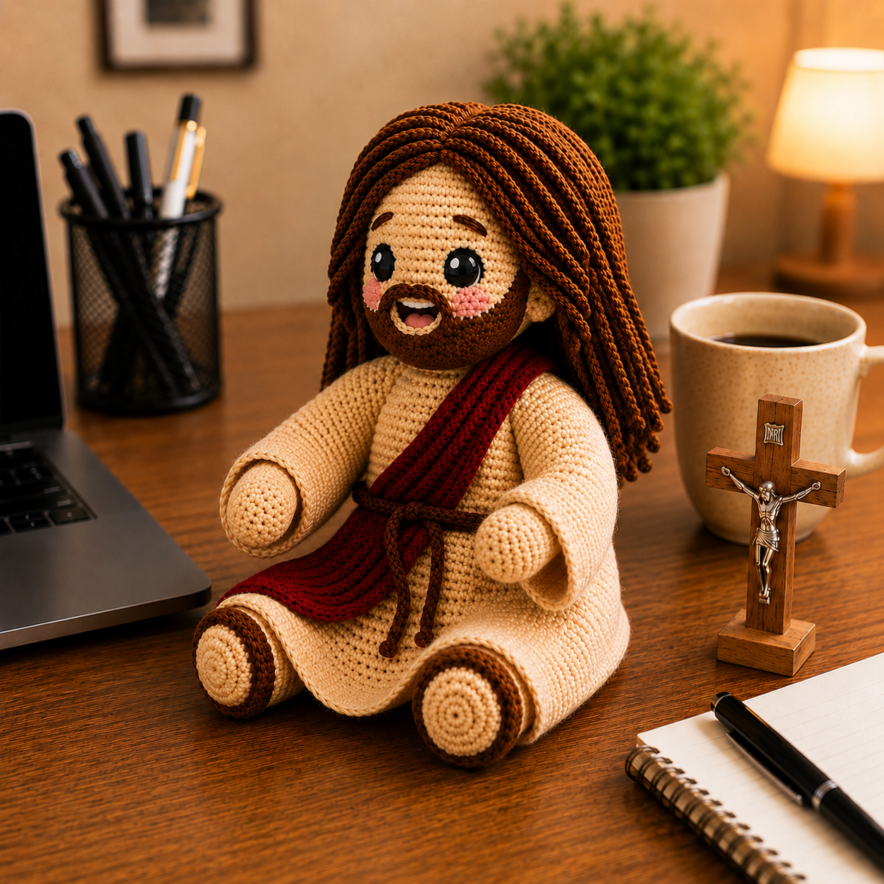 WoolyArtis™ | Emotional Support Jesus Crochet Doll | Handmade Christian Gift | Cute Jesus Plush | Faith Encouragement Gift