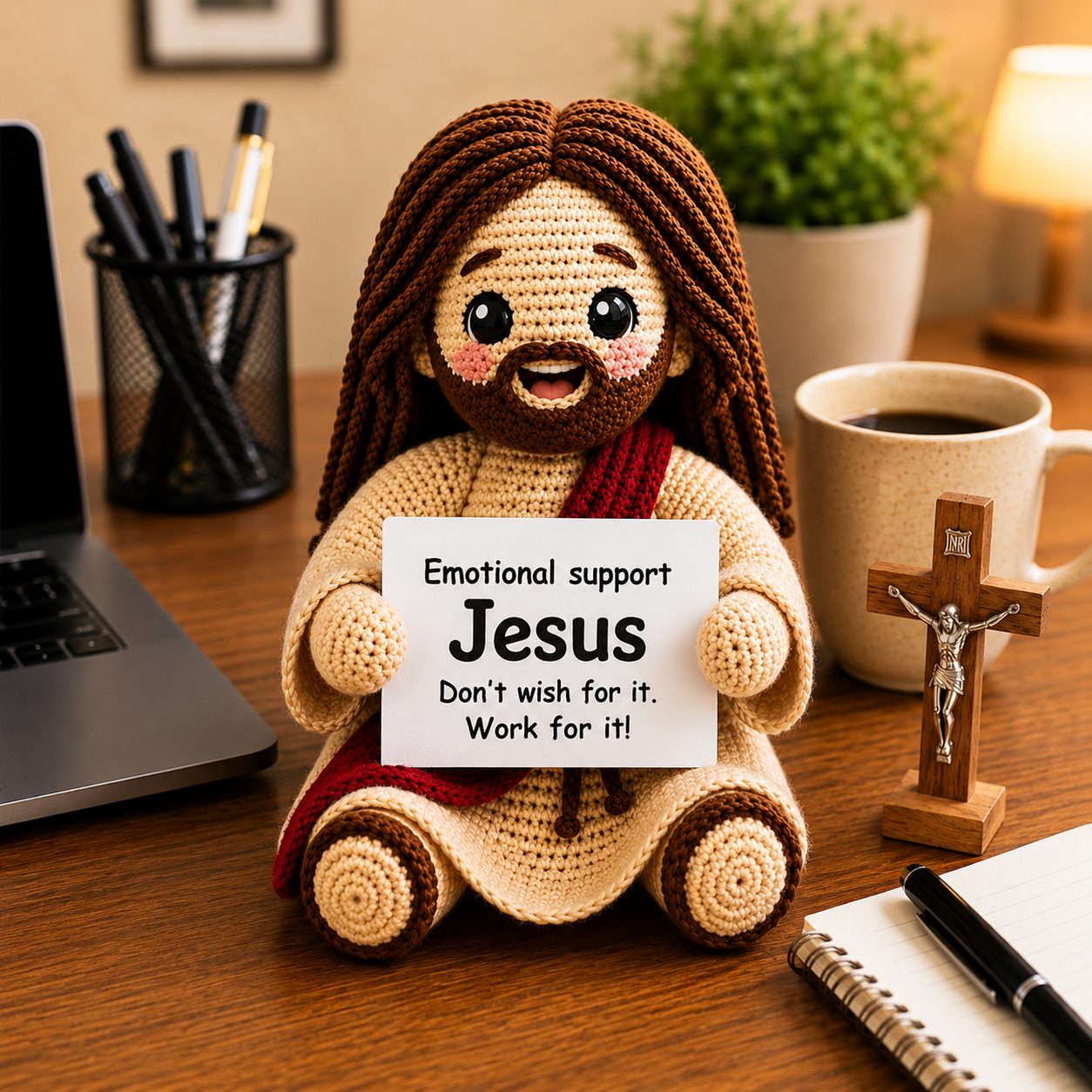 WoolyArtis™ | Emotional Support Jesus Crochet Doll | Handmade Christian Gift | Cute Jesus Plush | Faith Encouragement Gift