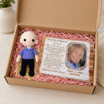 WoolyArtis™ | Personalized Memorial Crochet Doll, Custom Photo Portrait Doll,  Sympathy Gift Loss of Loved One, Handmade Bereavement Gift,  "Forever In My Heart" Keepsake Doll