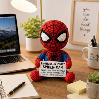 WoolyArtis™ | Emotional Support Spider Man Crochet Doll | Spider Man Amigurumi | Funny Crochet Gift | Personalized Desk Buddy