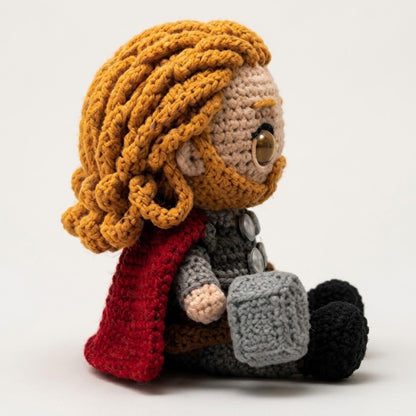WoolyArtis™ | Thor Inspired Crochet Doll – Emotional Support Thor Plush – Handmade Crochet Hero Gift – Funny Desk Buddy – Amigurumi Collectible Decor