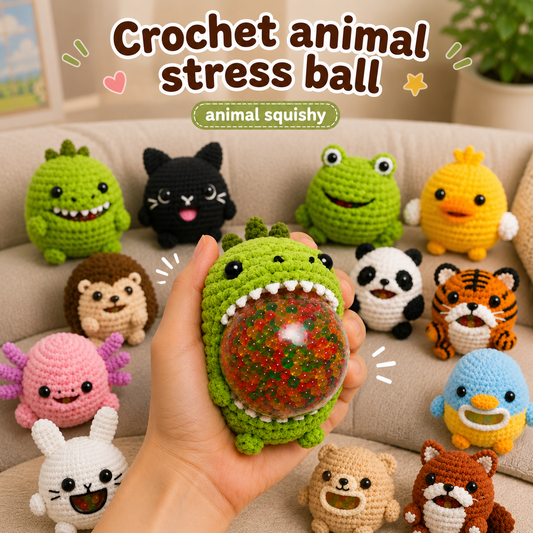 WoolyArtis™ | Crochet Animal Stress Ball Bundle | Crochet Hacky Sack Collection | Kawaii Amigurumi Fidget Toys | Handmade Sensory Stress Relief Gift Set