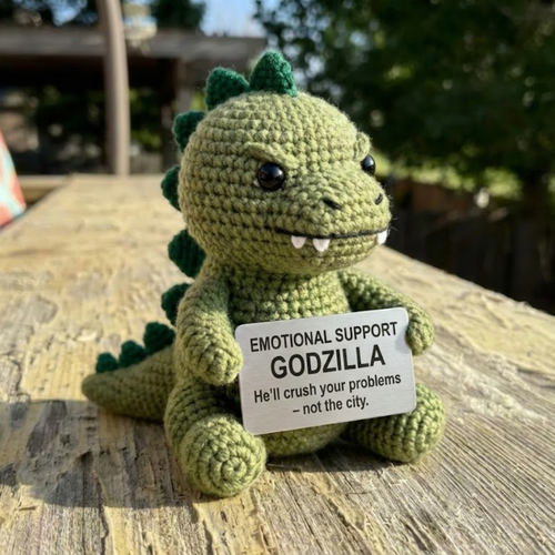 WoolyArtis WoolyArtis™ Emotional Support Godzilla crochet doll with detailed green crochet body and adorable features.