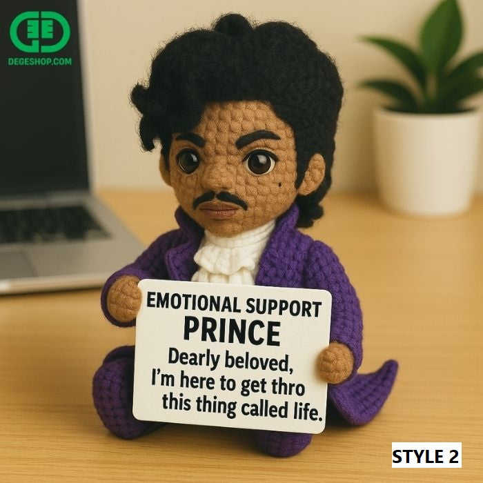 WoolyArtis Emotional Support Crochet Doll featuring a prince design with soft yarn and detailed crochet craftsmanship.