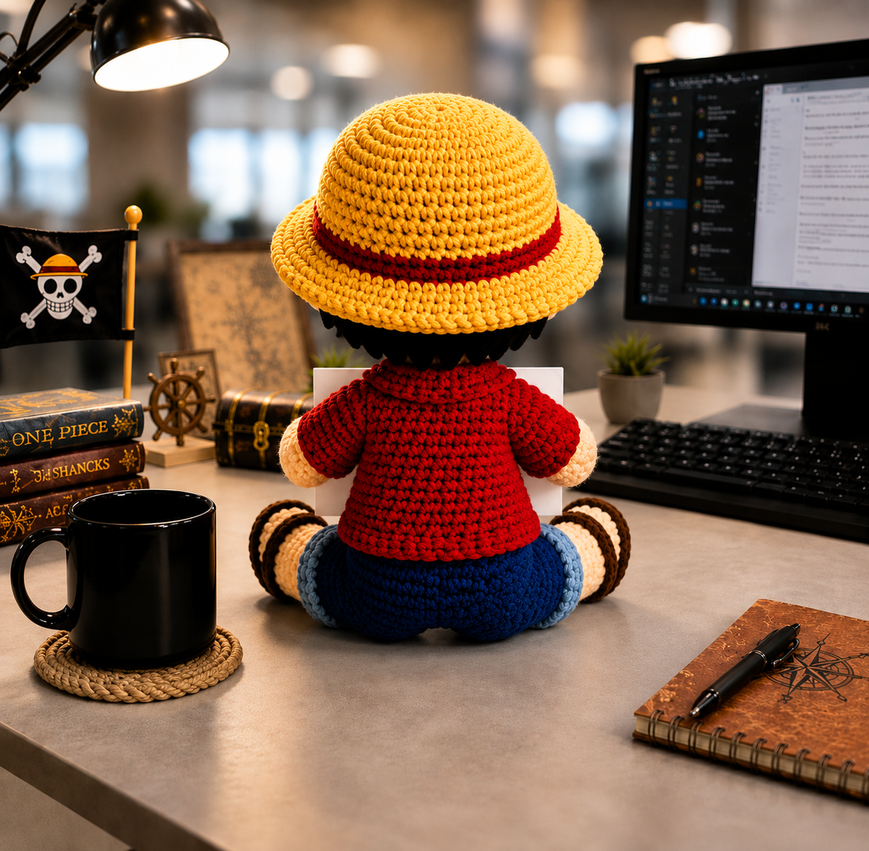 WoolyArtis™ | Emotional Support Luffy Crochet Doll – Handmade Anime Inspired Amigurumi Plush with  with Personalized Quote, Cute Desk Decor & Gift for Anime Fans