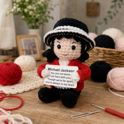 WoolyArtis™ | Michael Inspired Crochet Doll – Handmade Fan Keepsake, Emotional Support Gift, Cute Desk Companion & Stress Relief Plush