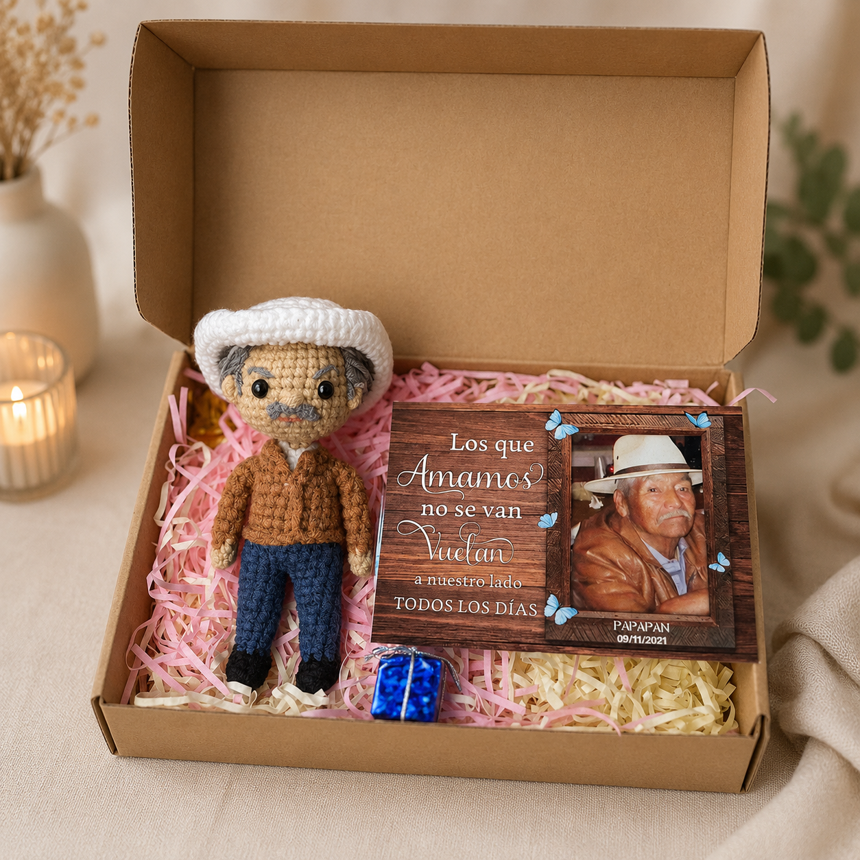 WoolyArtis™ | Personalized Memorial Crochet Doll, Custom Photo Portrait Doll,  Sympathy Gift Loss of Loved One, Handmade Bereavement Gift,  "Forever In My Heart" Keepsake Doll