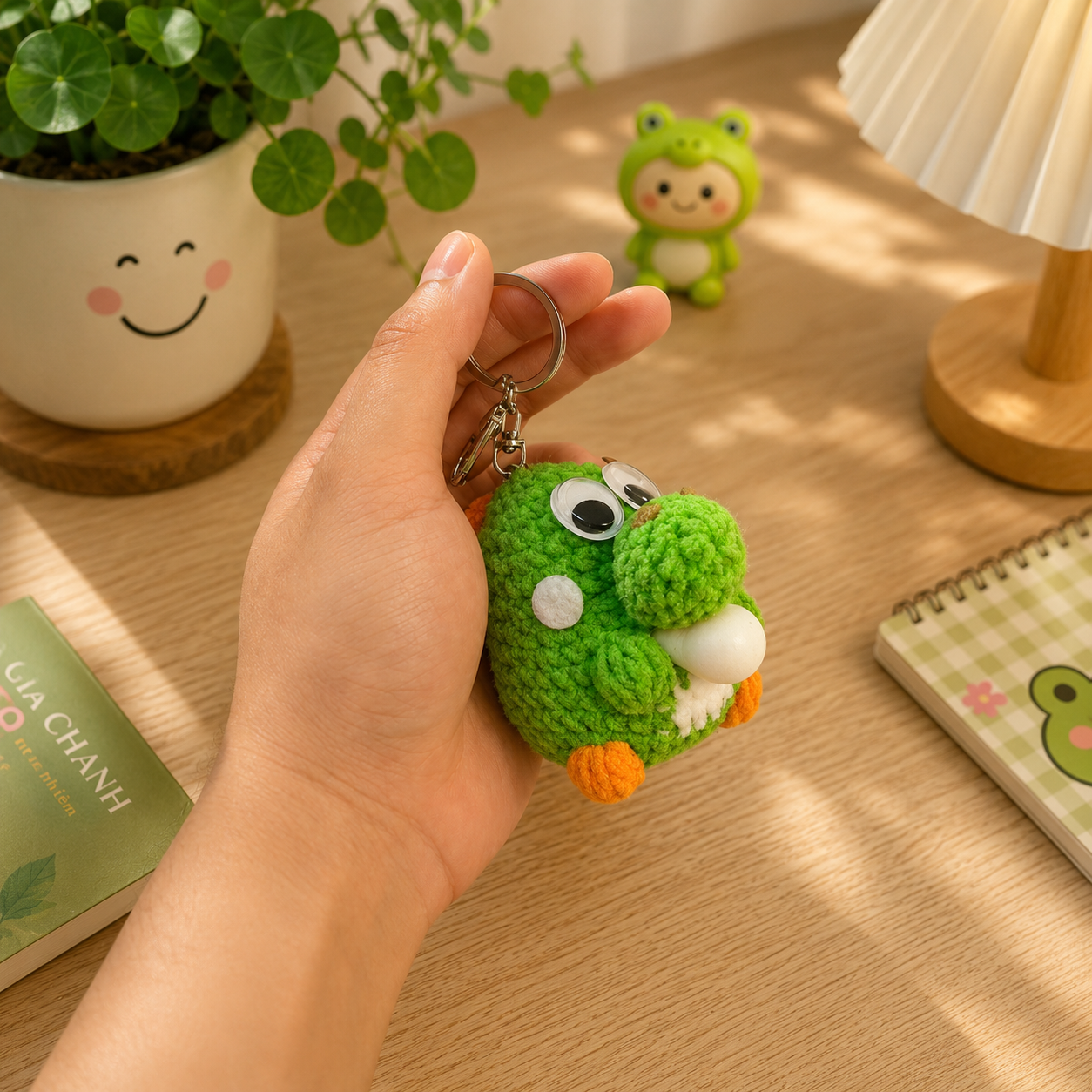 WoolyArtis™ | Cute Yoshi Crochet Keychain, Super Mario Inspired Squeeze Toy, Gamer Fidget Charm, Green Dinosaur Stress Relief Gift, Kawaii Bag Accessory