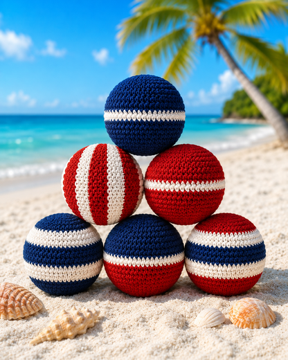 WoolyArtis™ | 4th of July Crochet Hacky Sack, Handmade Patriotic Footbag, Red White Blue Stress Ball, USA Inspired Fidget Toy, Independence Day Party Favor