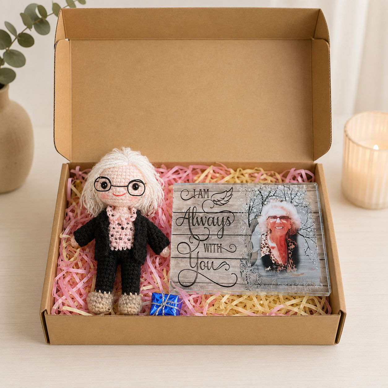 WoolyArtis™ | Personalized Memorial Crochet Doll, Custom Photo Portrait Doll,  Sympathy Gift Loss of Loved One, Handmade Bereavement Gift,  "Forever In My Heart" Keepsake Doll