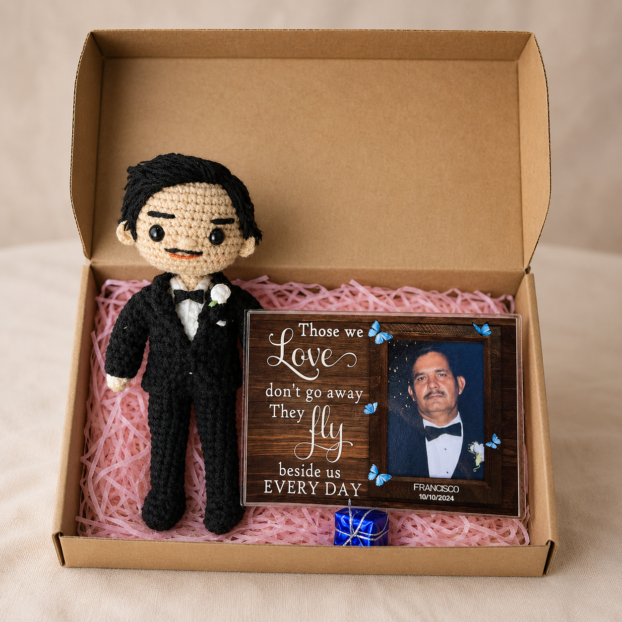 WoolyArtis™ | Personalized Memorial Crochet Doll, Custom Photo Portrait Doll,  Sympathy Gift Loss of Loved One, Handmade Bereavement Gift,  "Forever In My Heart" Keepsake Doll