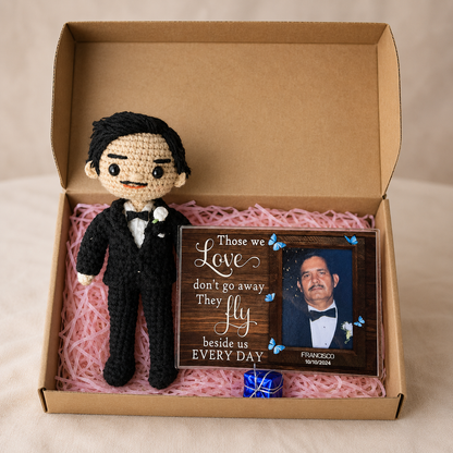 WoolyArtis™ | Personalized Memorial Crochet Doll, Custom Photo Portrait Doll,  Sympathy Gift Loss of Loved One, Handmade Bereavement Gift,  "Forever In My Heart" Keepsake Doll