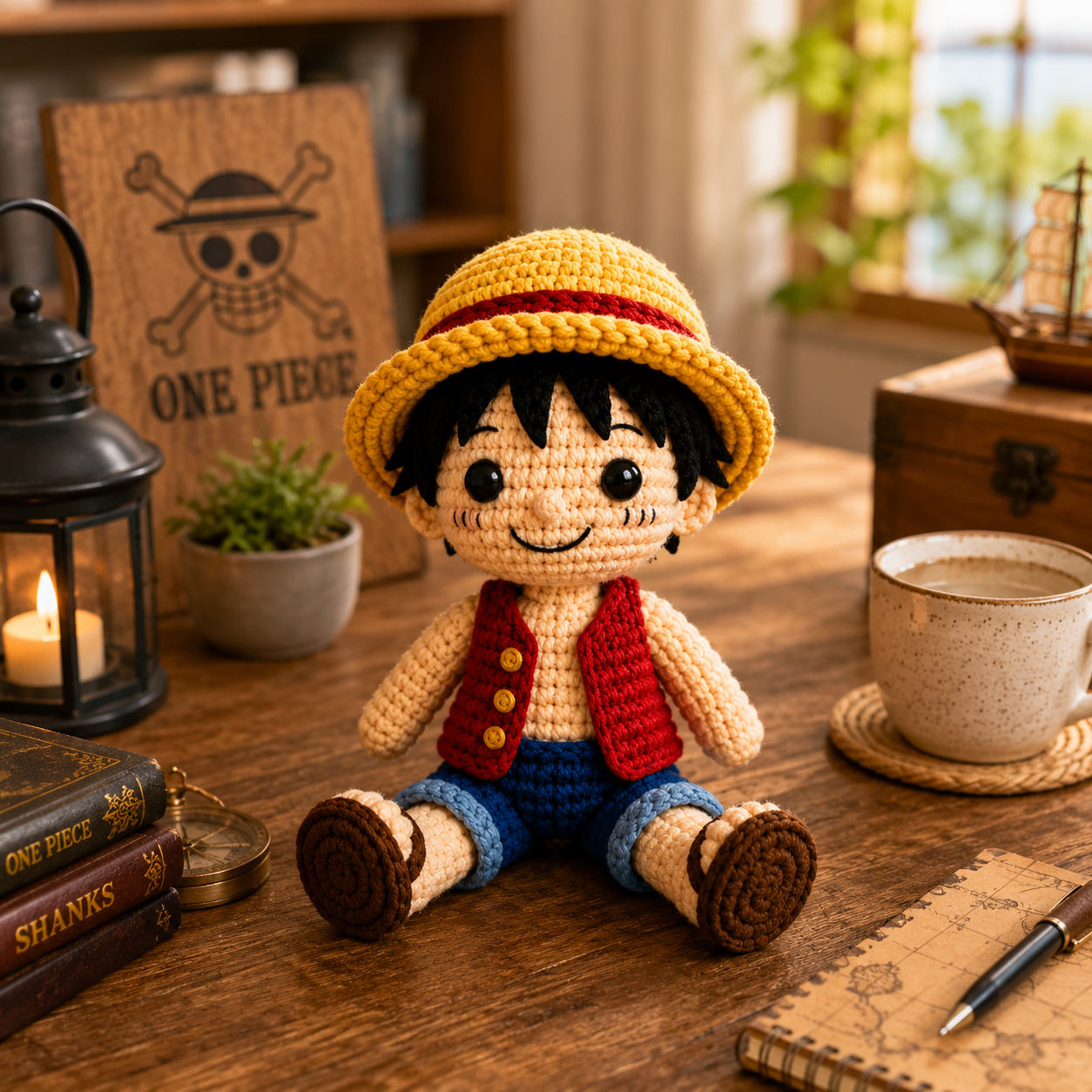 WoolyArtis™ | Emotional Support Luffy Crochet Doll – Handmade Anime Inspired Amigurumi Plush with  with Personalized Quote, Cute Desk Decor & Gift for Anime Fans
