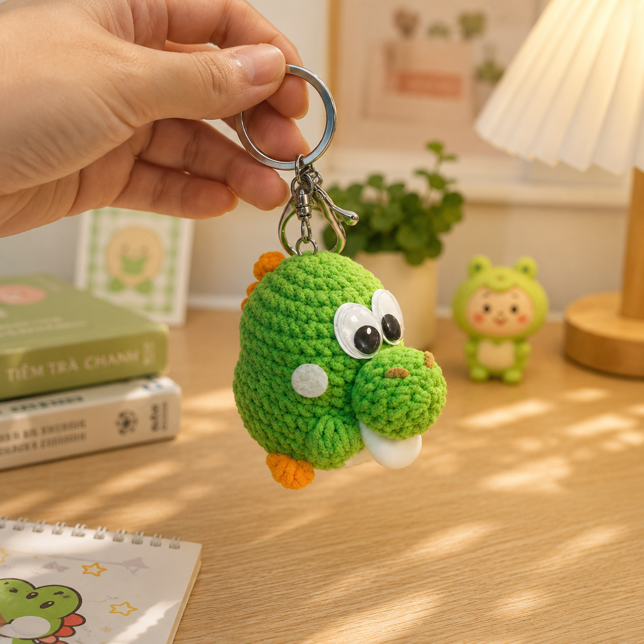 WoolyArtis™ | Cute Yoshi Crochet Keychain, Super Mario Inspired Squeeze Toy, Gamer Fidget Charm, Green Dinosaur Stress Relief Gift, Kawaii Bag Accessory