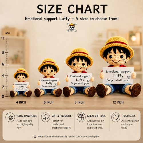 WoolyArtis™ | Emotional Support Luffy Crochet Doll – Handmade Anime Inspired Amigurumi Plush with  with Personalized Quote, Cute Desk Decor & Gift for Anime Fans